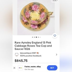 Rare Aynsley England 13 pink cabbage roses. Tea cup no saucer 1026